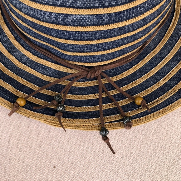 Tropical Trends Navy Tan Stripes Women’s Versatile Hat One Size - Picture 7 of 14